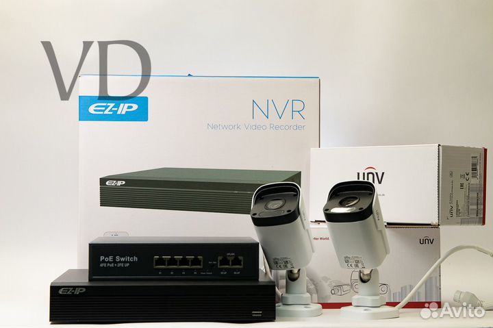 Комплект видеонаблюдения ip 2 уличных камерыunv+EZ