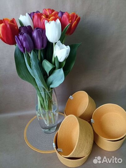 Корзинки из хлопкового шнура и джута