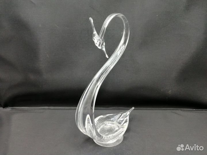 Статуэтка икорница Лебедь 22 см гутное стекло