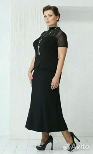 Женская чёрная трикотажная юбка, р.48