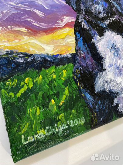 Картина маслом собака Французский бульдог черный