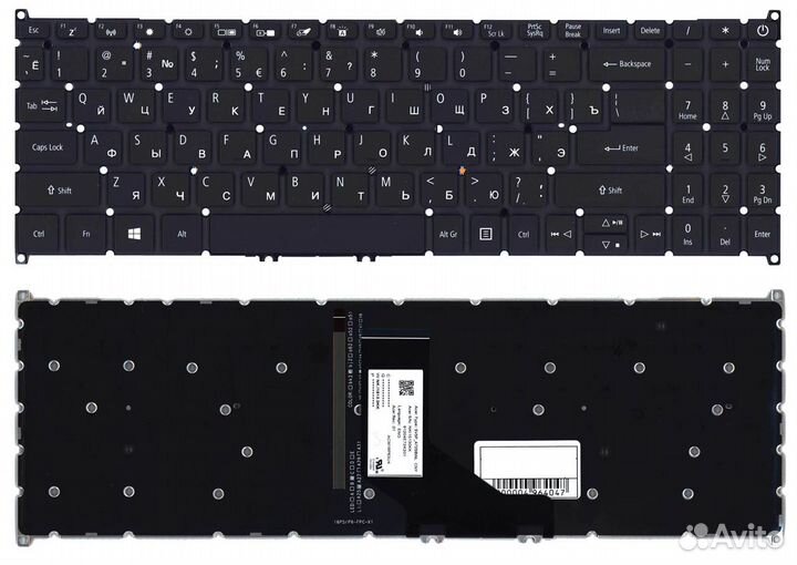 Клавиатура Acer Aspire A515-52 черная с подсветкой
