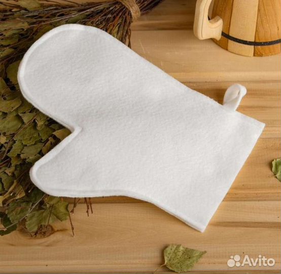 Рукавица для бани войлок белый