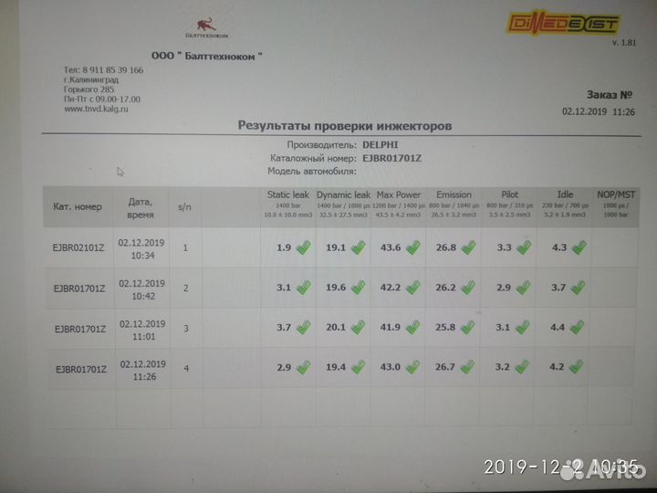 Форсунки renault K9K ejbr01701Z