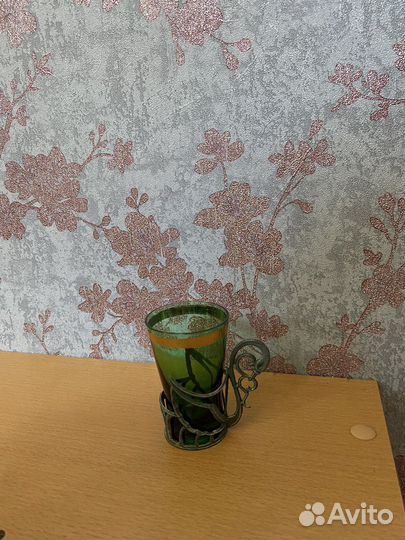 Стопки зеленое стекло в подстаканнике СССР