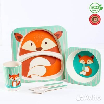 Набор детской посуды «Лисичка», из бамбука