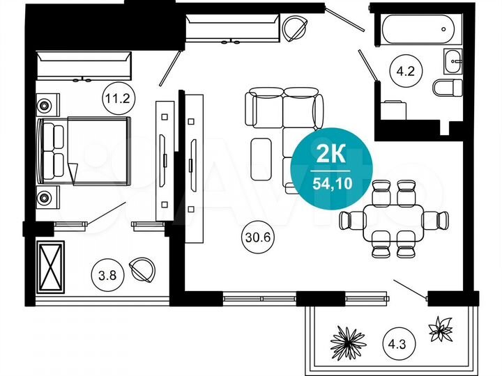 3-к. апартаменты, 50,2 м², 2/10 эт.