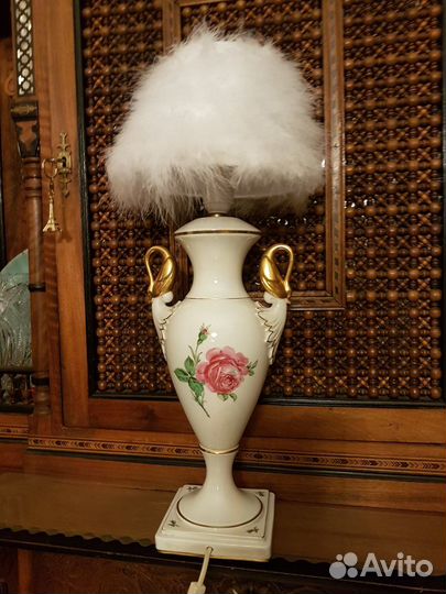 Старинная лампа ваза С Лебедями позолота роспись