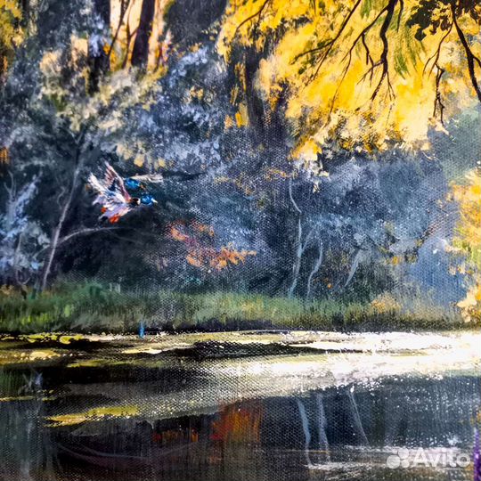 Картина акрилом на холсте 40х50см. Лесной пейзаж