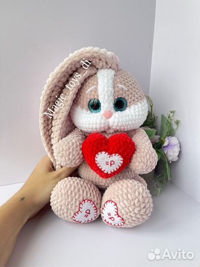 Вязаные именные игрушки Плюшевый зайчик с метрикой