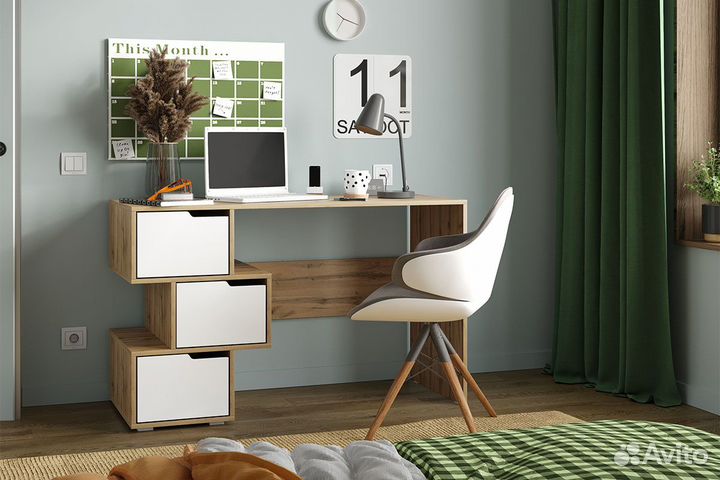 Стол компьютерный ск-11 Дуб вотан / Белый глянец