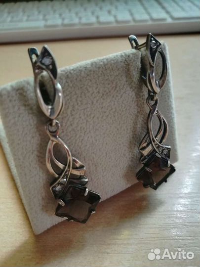 Серьги серебро с раухтопазом