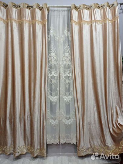 Бархатные портьеры со стеклярусом на два окна