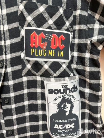 Белая клетчатая рубашка с принтом AC/DC из фланели