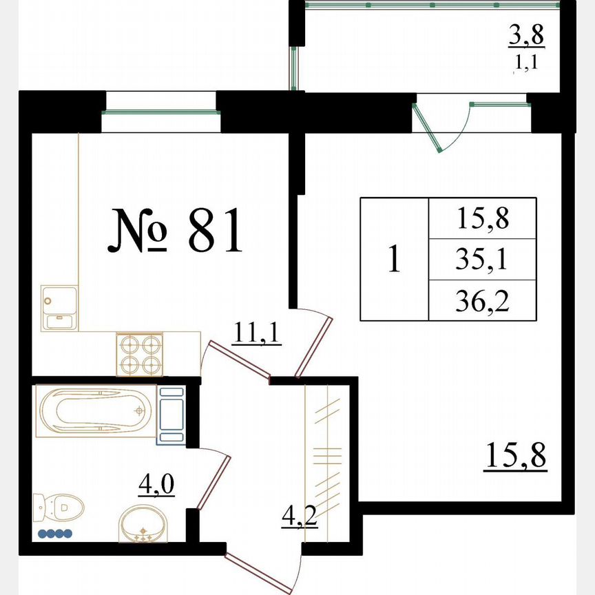 1-к. квартира, 36,2 м², 2/8 эт.