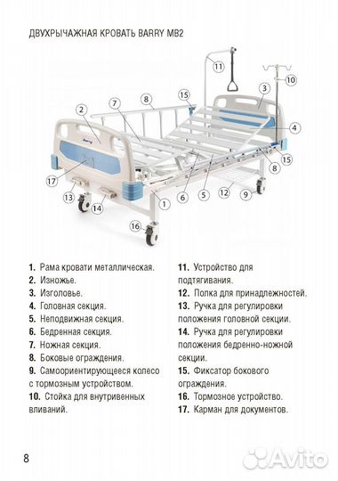 Кровать медицинская функциональная механическая Ba