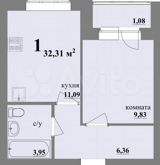 1-к. квартира, 32,3 м², 2/4 эт.