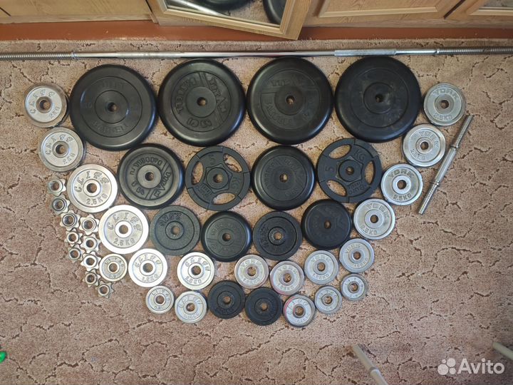 Штанга с блинами, гантеля с блинами