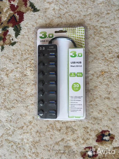 USB Хаб 3.0, 7 портов, цвет чер