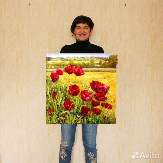 Картина маслом на холсте летний пейзаж маки