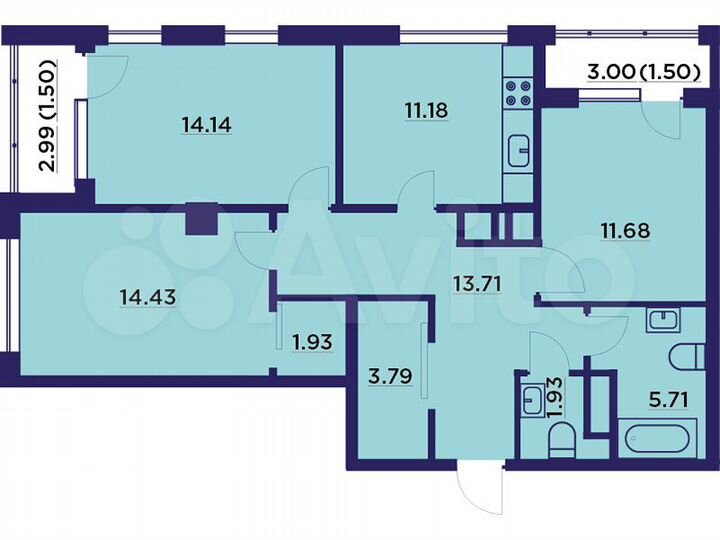 3-к. квартира, 84,4 м², 12/18 эт.