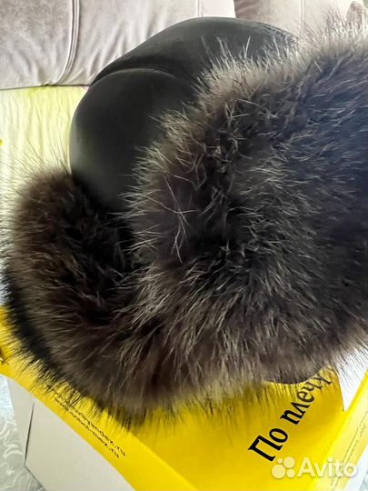 Шапка 58-59р., натуральная кожа, натуральный мех