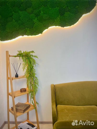 Панно из стабилизированного мха с подсветкой фигурное