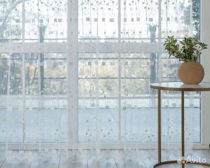 Тюль мона золото готовый на окна пошив