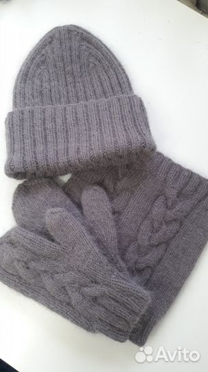 Ручная работа комплект шапка снуд варежки