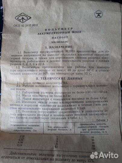 Вольтметр аккумуляторный М2033