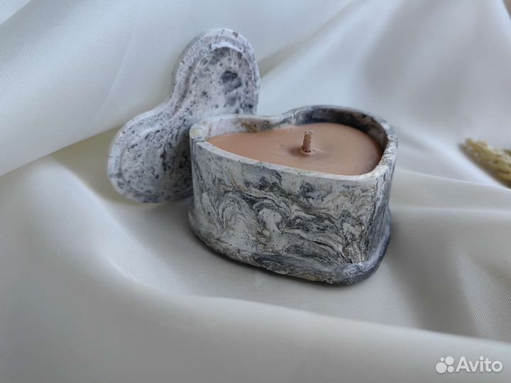 Подсвечник-шкатулка «Сердечко» с крышкой гипсовый