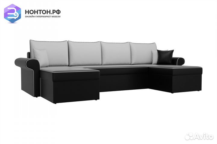 Диван п-образный дельфин Милфорд экокожа черная