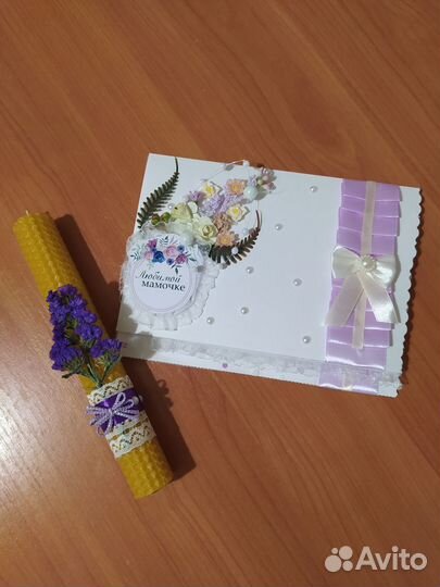 Подарочный набор Открытка + свечка, ручная работа