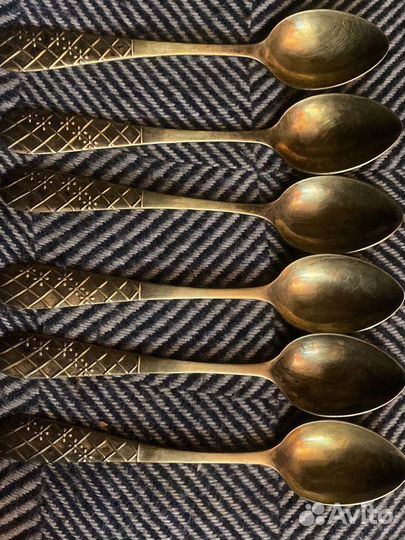 6 серебряных ложек 154гр 875 п позолота