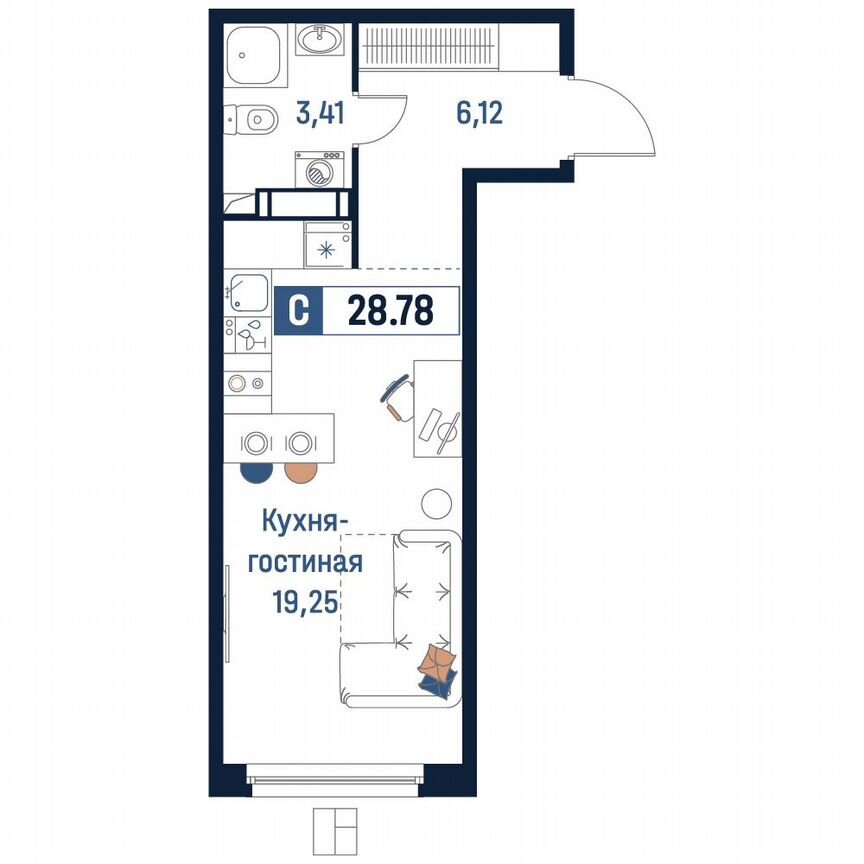 Квартира-студия, 28,8 м², 16/18 эт.