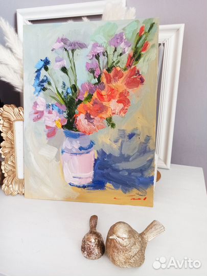 Картина букет цветов масло холст живопись