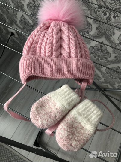 Шапка варежки для новорожденных