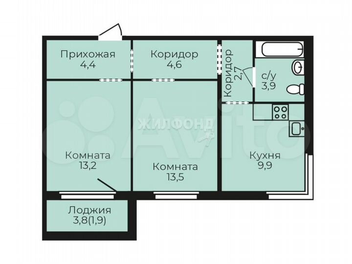 2-к. квартира, 54,1 м², 15/16 эт.