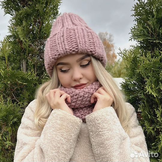 Шапка и снуд вязаные ручная работа