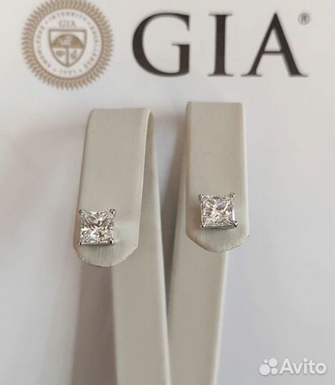 Новые золотые серьги пусеты с бриллиантами 2ct GIA