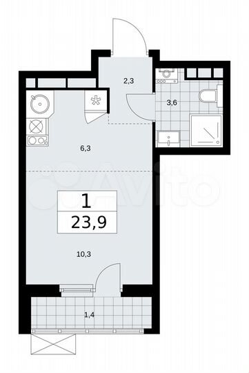 Квартира-студия, 23,9 м², 11/16 эт.