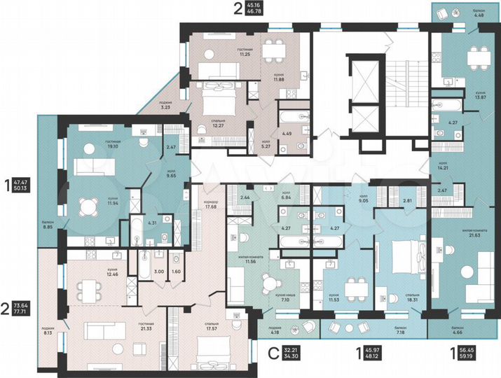 1-к. квартира, 59,2 м², 3/13 эт.
