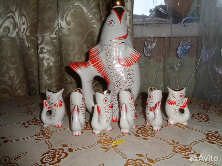 Набор из 7 рюмок в виде рыб, СССР