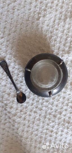 Старинная солонка с ложечкой, эмаль