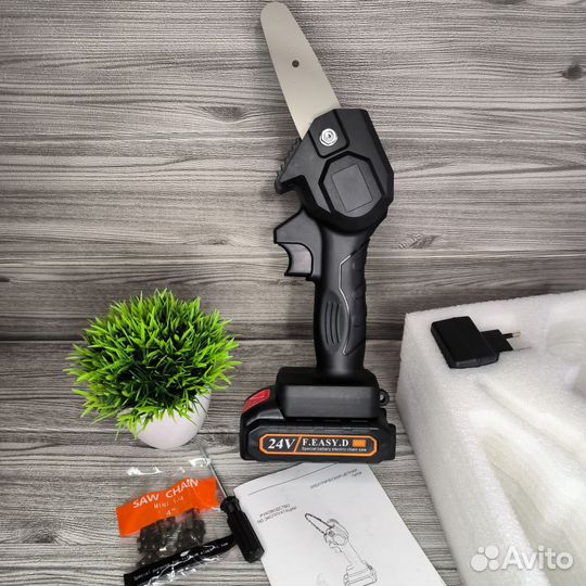 Электропила аккумуляторная цепная мини садовая 24V
