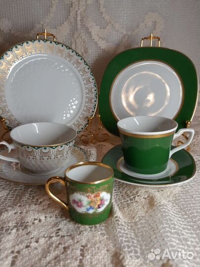 Фарфоровые предметы в зеленом цвете