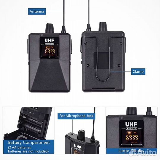 Беспроводной петличный + головной микрофон UHF UX2