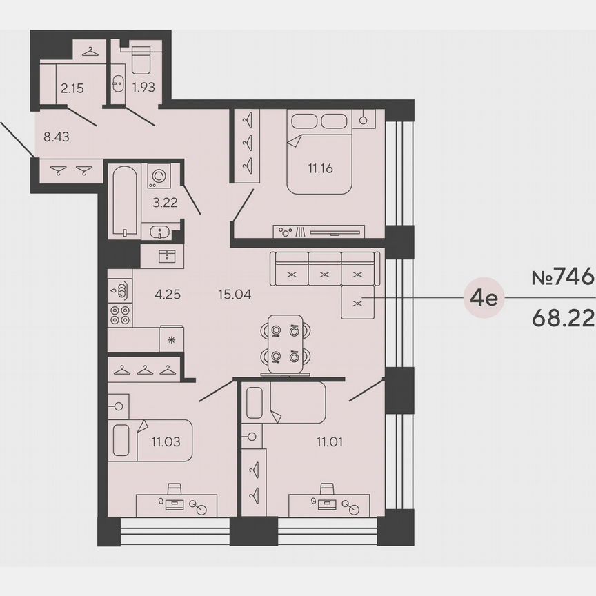 3-к. квартира, 68,2 м², 4/18 эт.