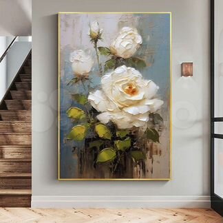 Текстурная картина Букет белых роз Интерьерная