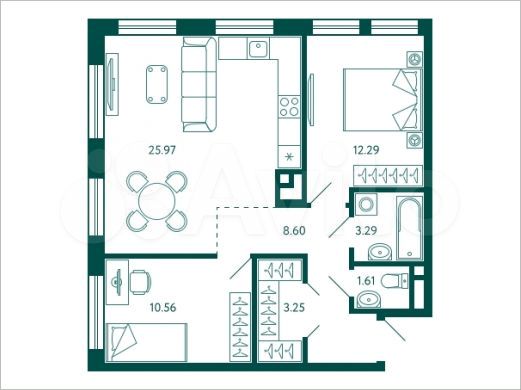 2-к. квартира, 65,6 м², 9/28 эт.